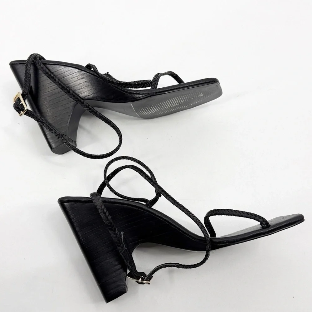JAGGAR THE LABEL STRAPPY WOVEN LEATHER WEDGE BLACK Sandal size 35